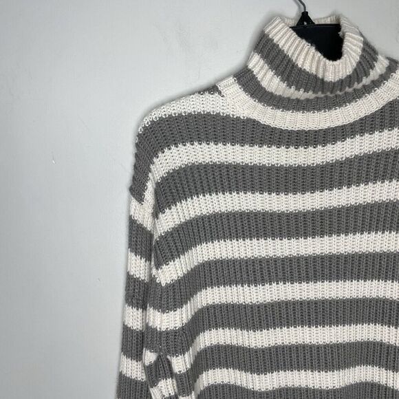 PETER SOM Collective Sweater Women XS Oversized Striped Pullover Turtleneck Gray - Picture 4 of 14